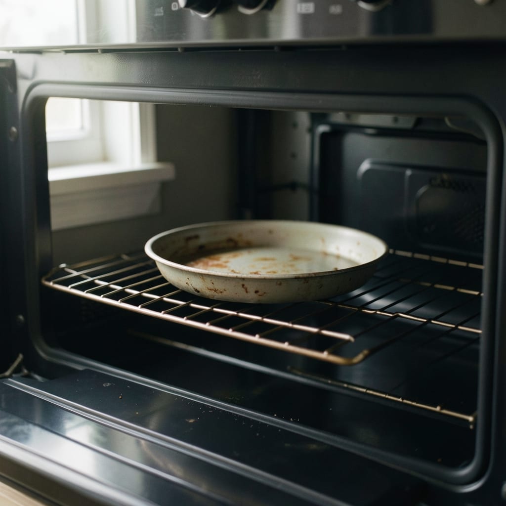 An ordinary home oven with one tin in it