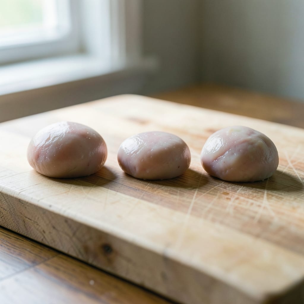 Three chops of different thickness, ready to be tested